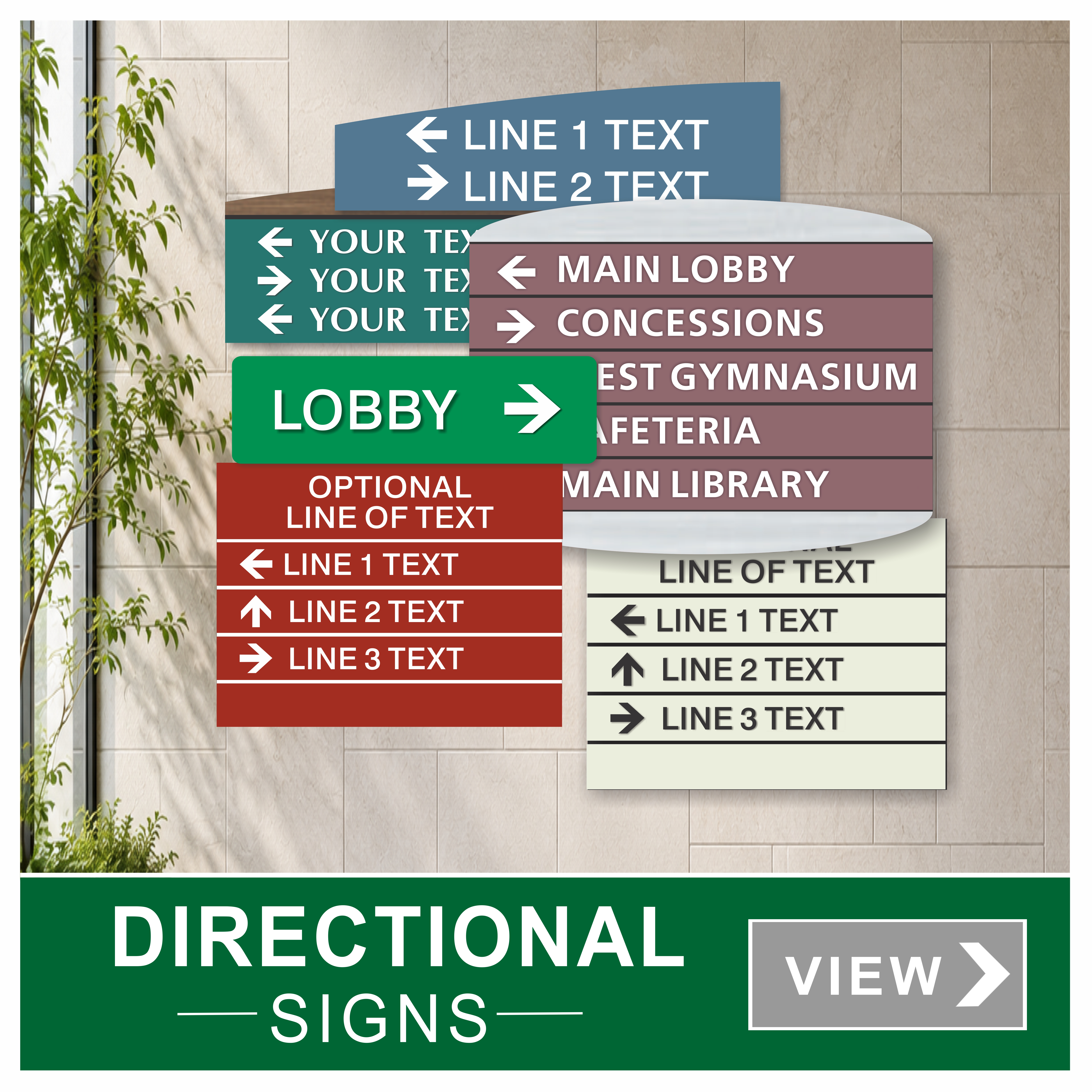 Architectural wayfinding directional signs in many design collections