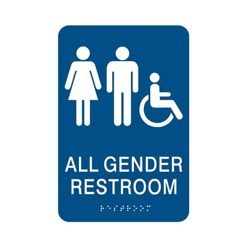 AD7006 ADA Braille Compliant BLUE 6" x 9" Gender-Unisex Restroom Sign 