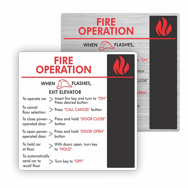 Firefighter's Operation Elevator Sign