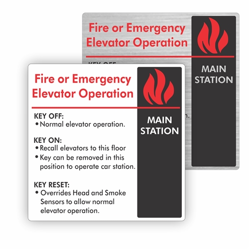 Firefighter's Operation Elevator Sign