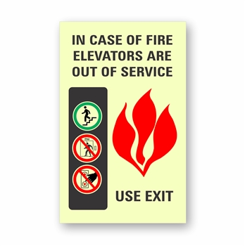 Photoluminescent Elevator In Case of Fire Sign