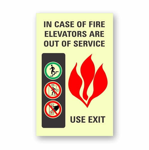 Photoluminescent Elevator In Case of Fire Sign