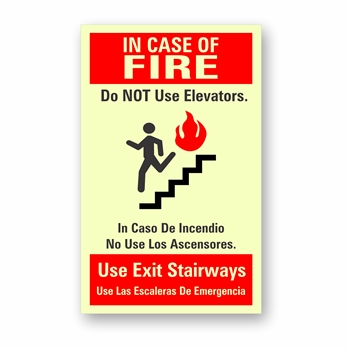 Elevator In Case of Fire Sign