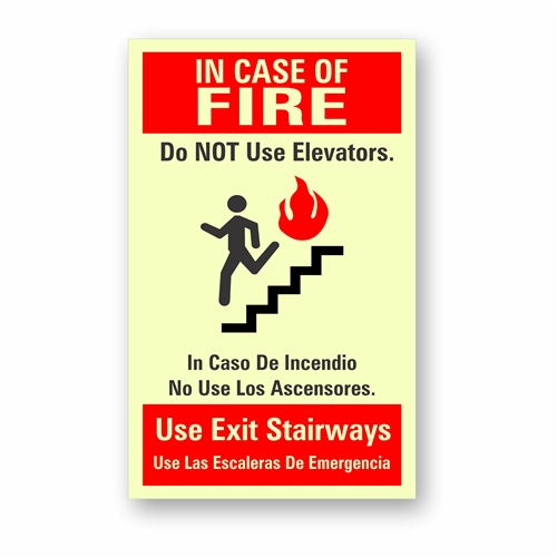 Elevator In Case of Fire Sign