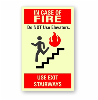Elevator In Case of Fire Sign