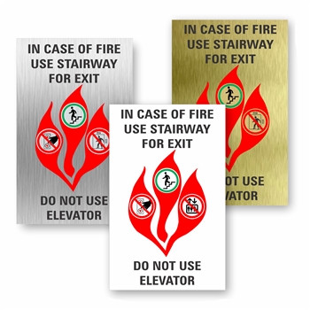 Elevator In Case of Fire cods Sign for fire emergencies and evacuation