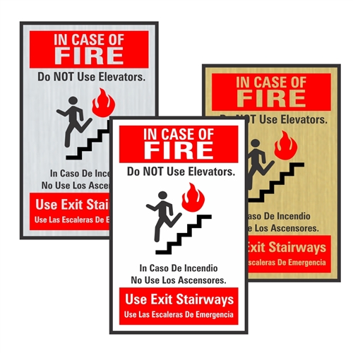 Elevator In Case of Fire Sign