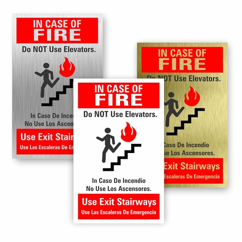 In Case of Use Stairs Fire code Sign for fire emergencies in english and spanish