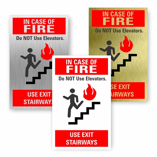 Elevator In Case of Fire code emergency Signs