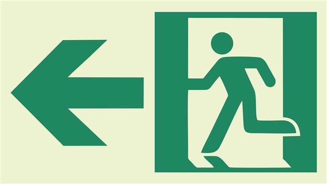 Photoluminescent running man directional signs