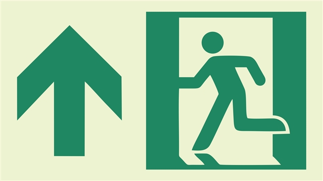 Photoluminescent running man directional signs