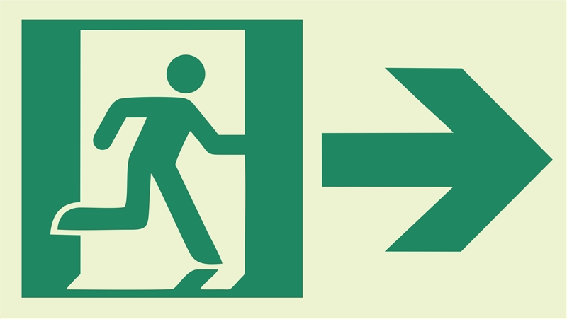 Photoluminescent running man directional signs