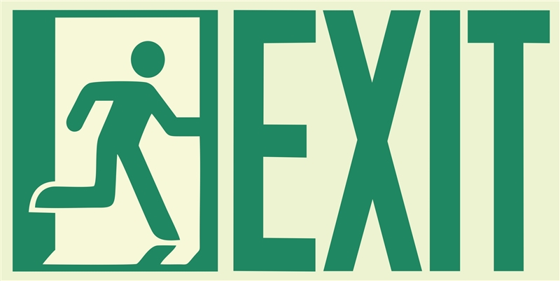 Photoluminescent running man EXIT signs