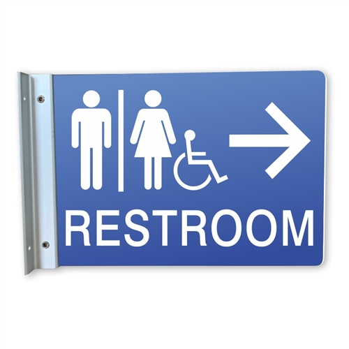 Directional Handicap Restroom Wall Projecting Sign Arrow Right