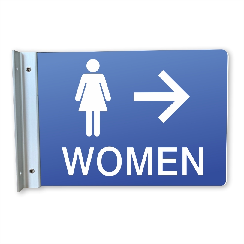 Not Handicap Women's Restroom Wall Projecting Sign, Right Arrow
