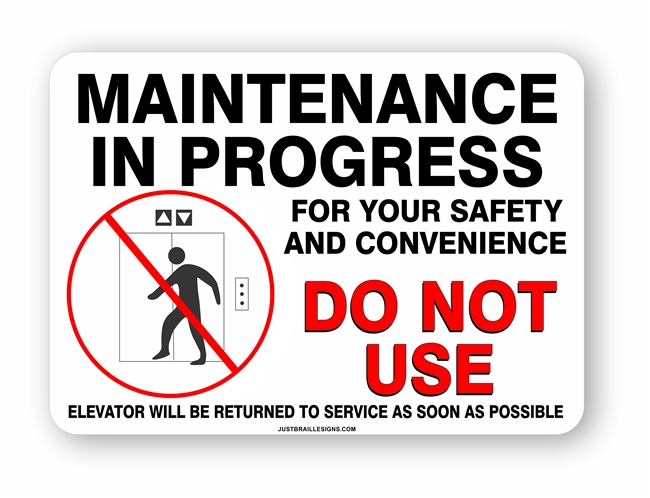Elevator Maintenance Out of Service Sign