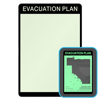 8.5x12.5 photoluminescent evacuation map sign with 8.5x11 insert window