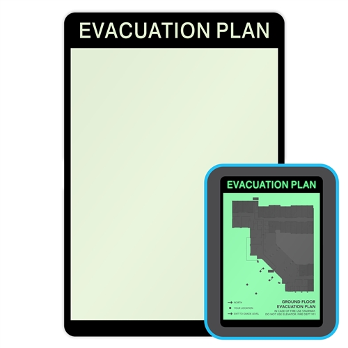8.5x12.5 photoluminescent evacuation map sign with 8.5x11 insert window
