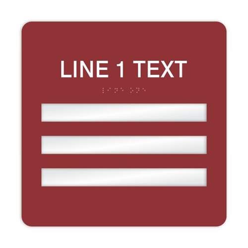 10x10 ADA braille window sign with one line of tactile text and three paper insert windows